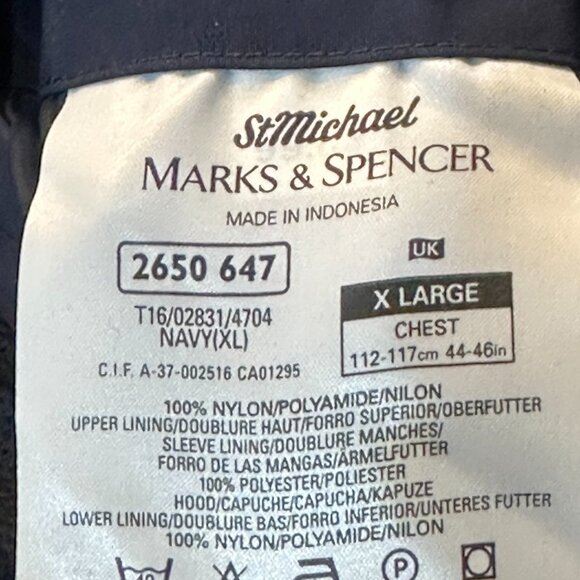 VNTG St Michael Marks & Spencer Deck Jacket Rain Navy Hood Vented Full Zip XL - Picture 8 of 12